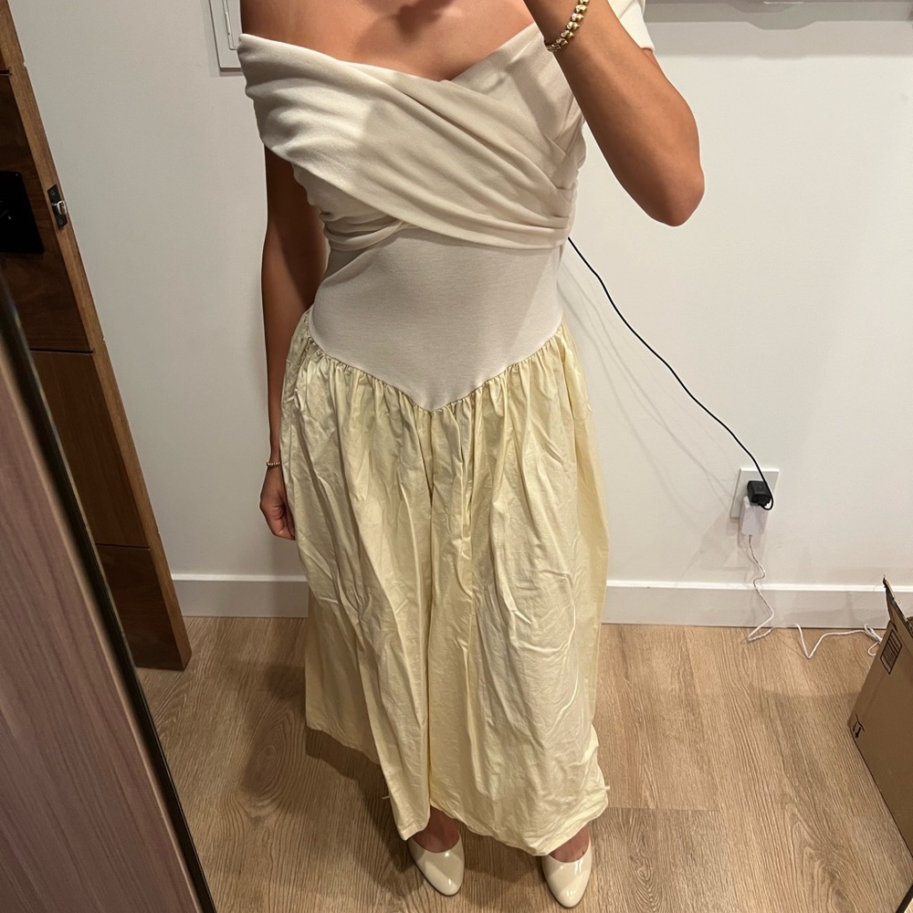 Cream and White Off-Shoulder Sundress for Weddings